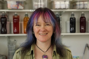 Blog image of Debbie Tomkies, owner of DT Craft & Design and Making Futures, in her dye studio