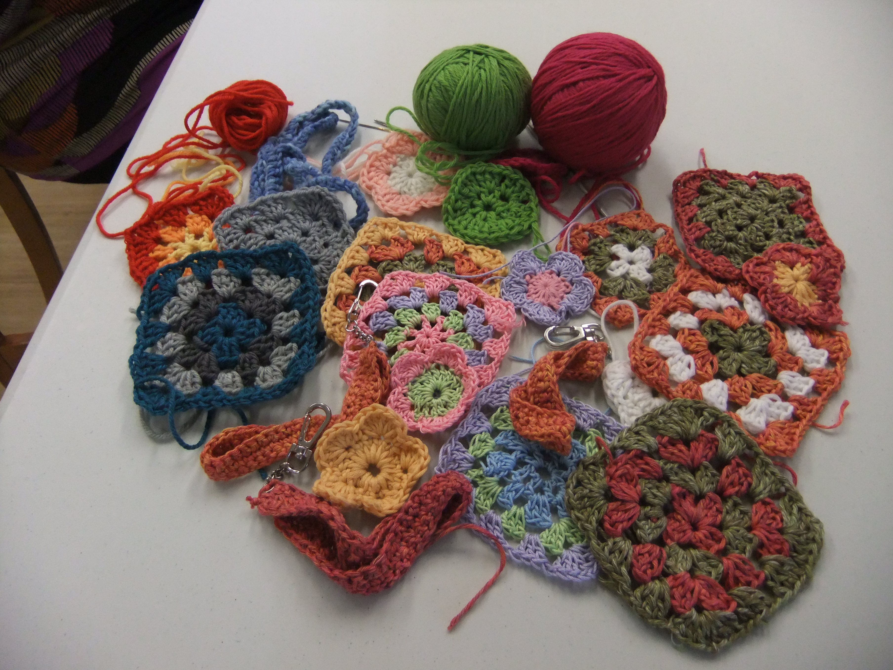 students' work from a crochet workshop with debbie tomkies of dt craft and design