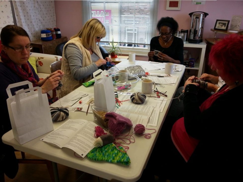 Debbie Tomkies of DT Craft and Design teaching a knitting workshop