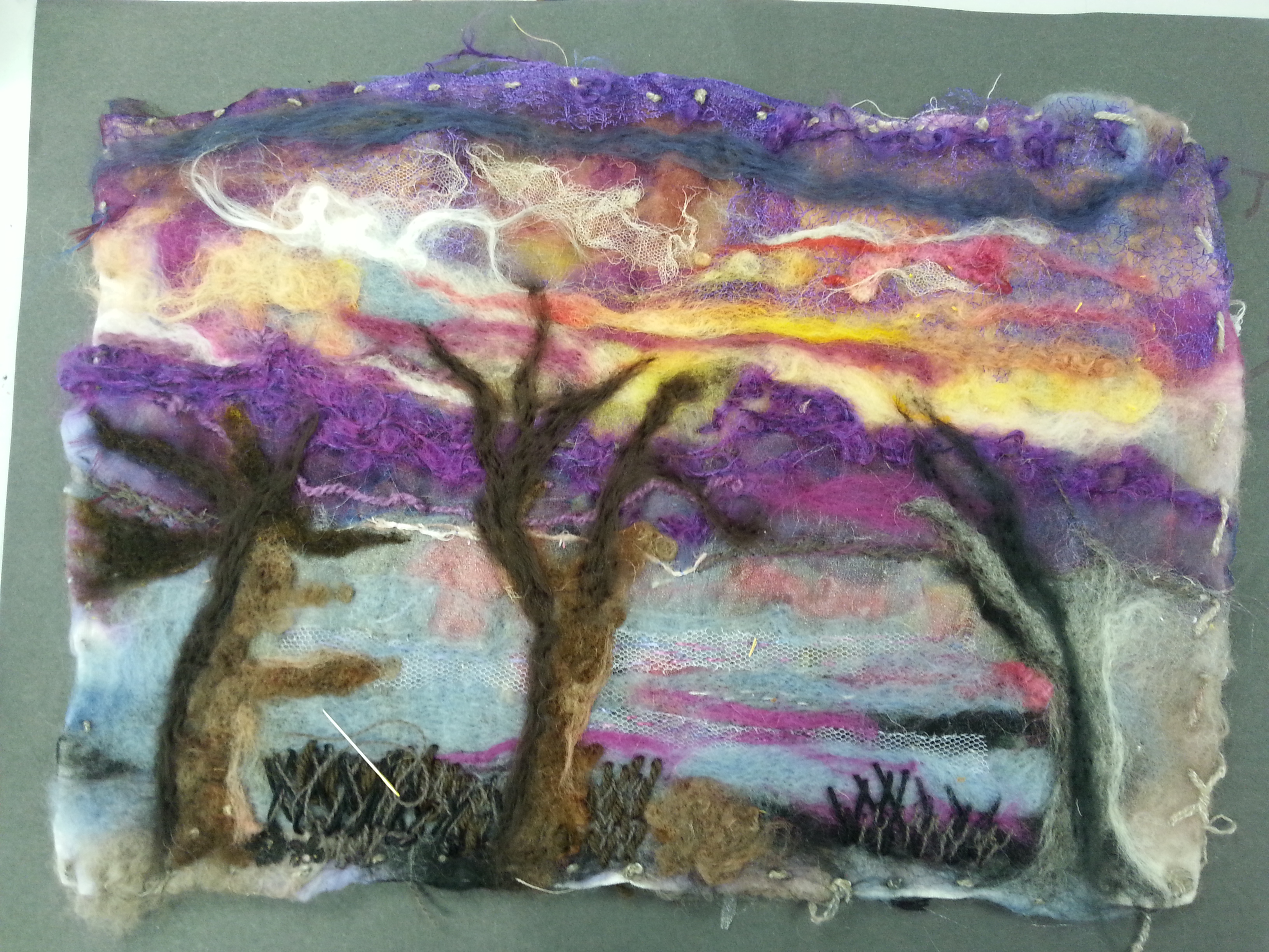 Felted landscape by a member of the Friday Textiles Group at Open Studios Altrincham with Debbie Tomkies of DT Craft & Design