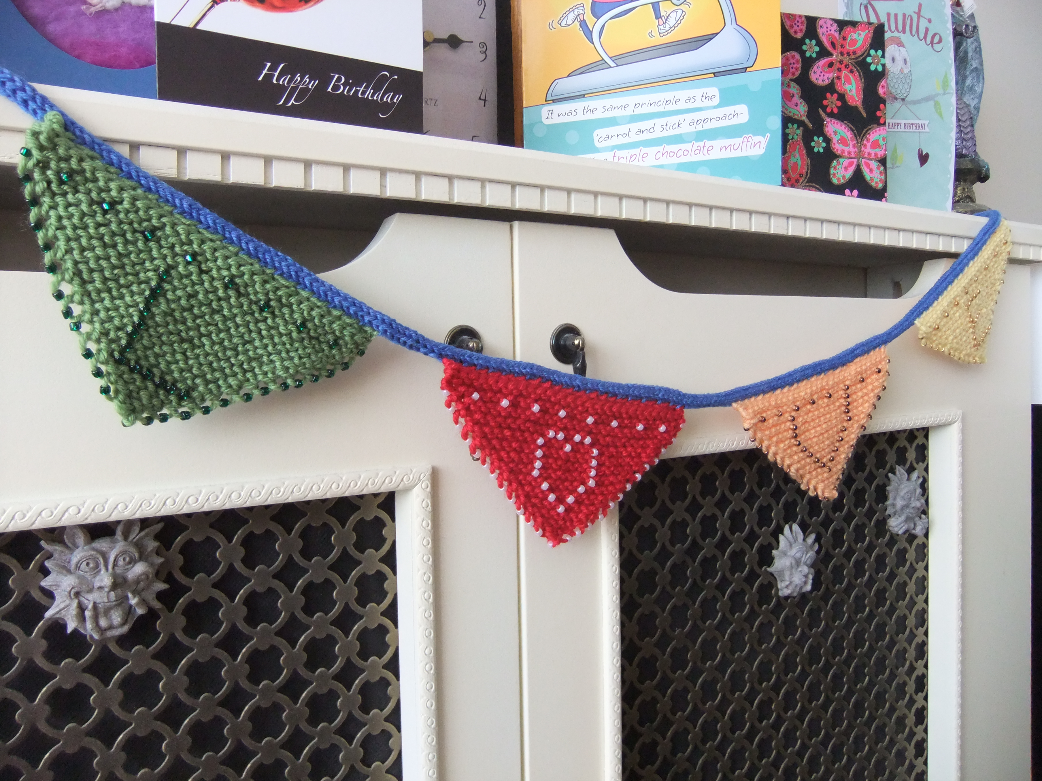 Knitted bunting from the beginners learn to knit course