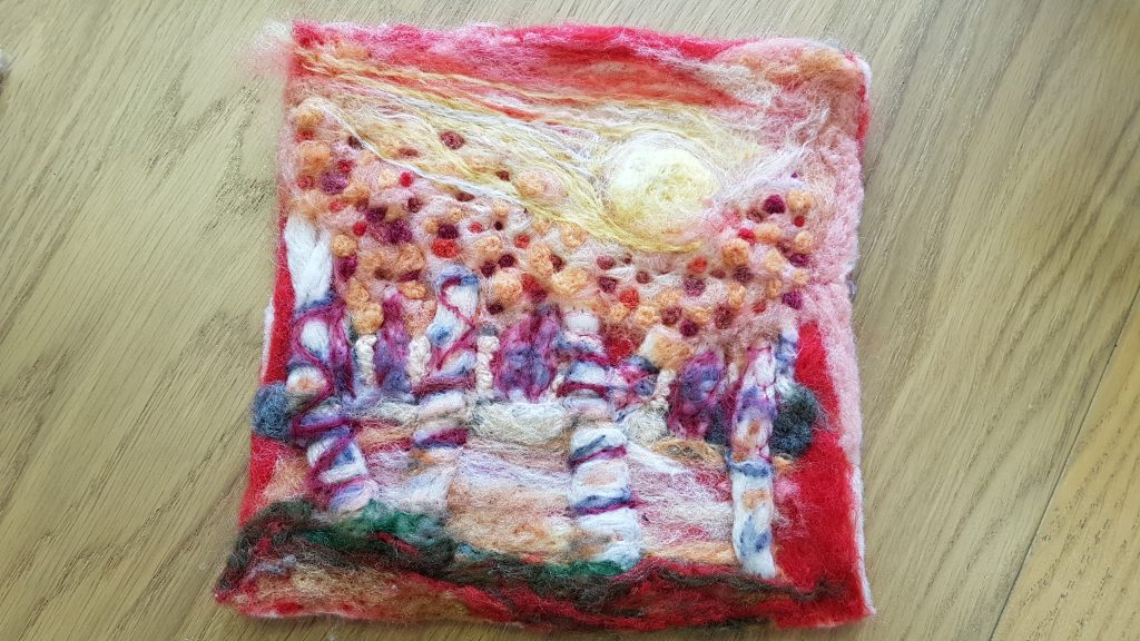 felting project completed by one of the students at the altrincham open studios friday textiles group