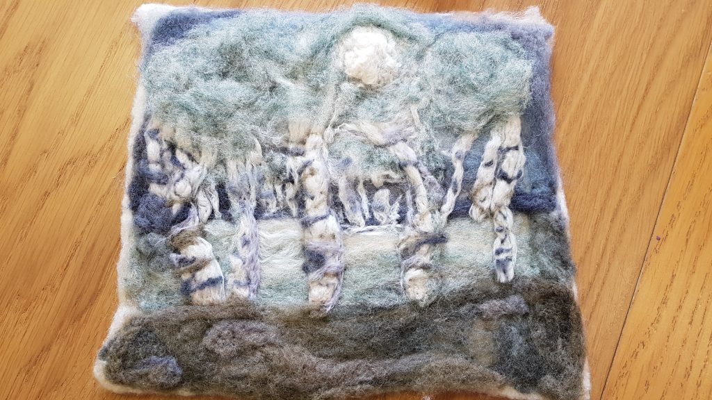 Hand-felted landscape made by a student from Debbie Tomkes' Friday Textiles Group
